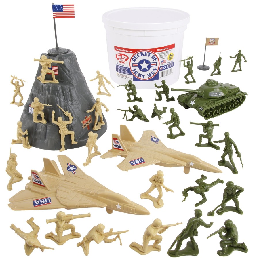 Era Tim Mee | Timmee Bucket Of Army Men-Od Green Vs. Tan 54Pc Soldier Playset-Made In Usa