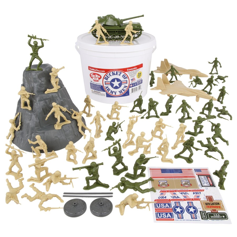 Era Tim Mee | Timmee Bucket Of Army Men-Od Green Vs. Tan 54Pc Soldier Playset-Made In Usa