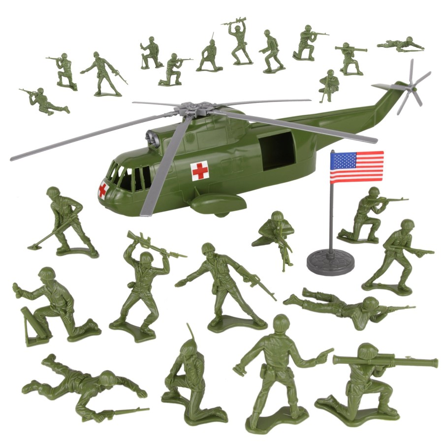 Era Tim Mee | Timmee Plastic Army Men Helicopter Playset-Od Green 26Pc Made In Usa