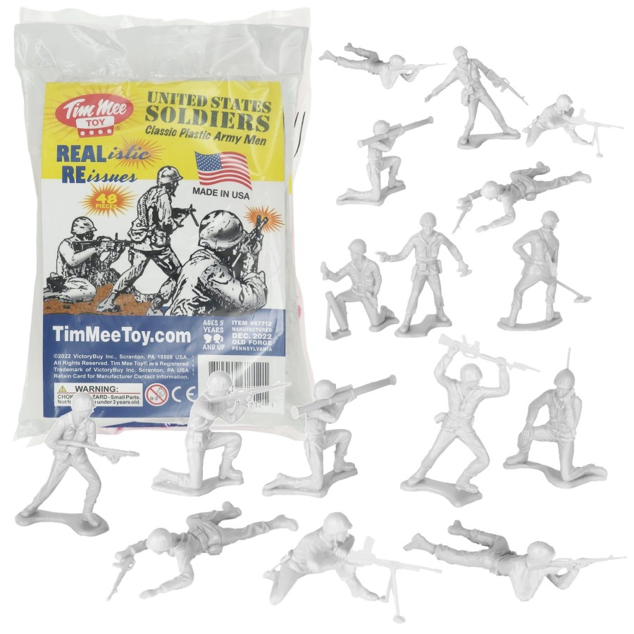 Era Tim Mee | Timmee Plastic Army Men-White 48Pc Toy Soldier Figures-Made In Usa