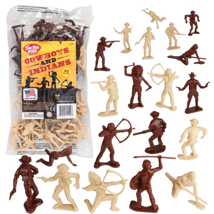 Era Tim Mee | Timmee Cowboys And Indians Plastic Figures-40Pc Playset-Made In Usa