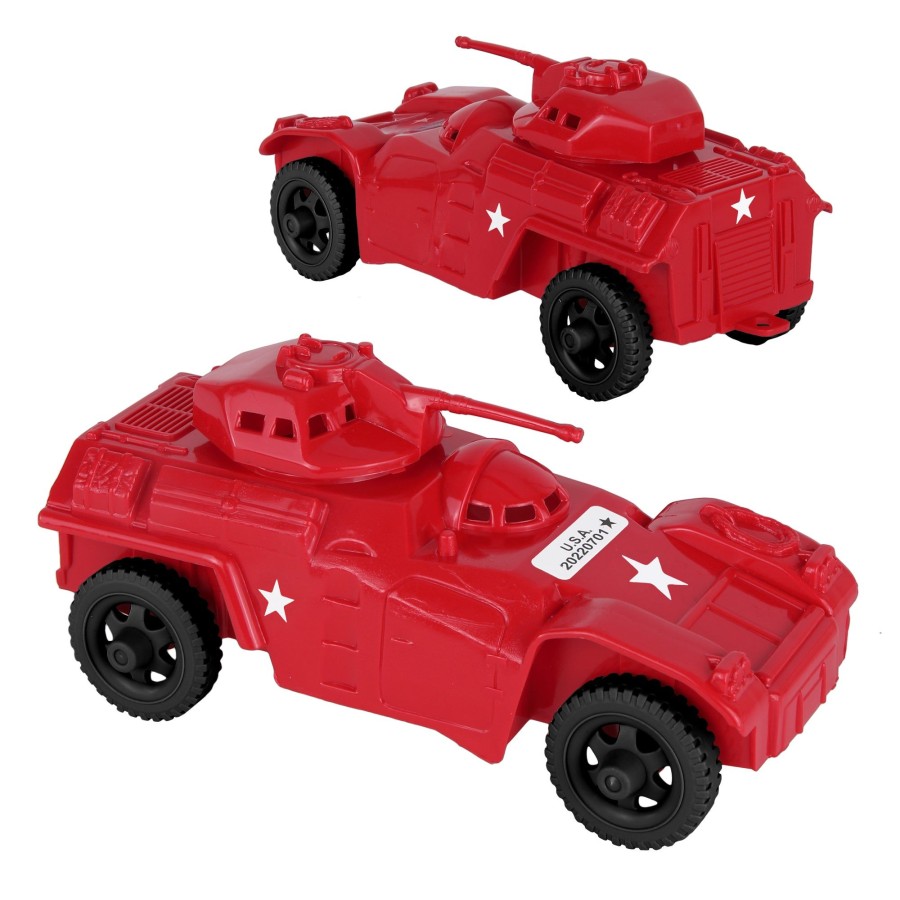 Era Tim Mee | Timmee Recon Patrol Armored Cars-Red Plastic Army Men Scout Vehicles