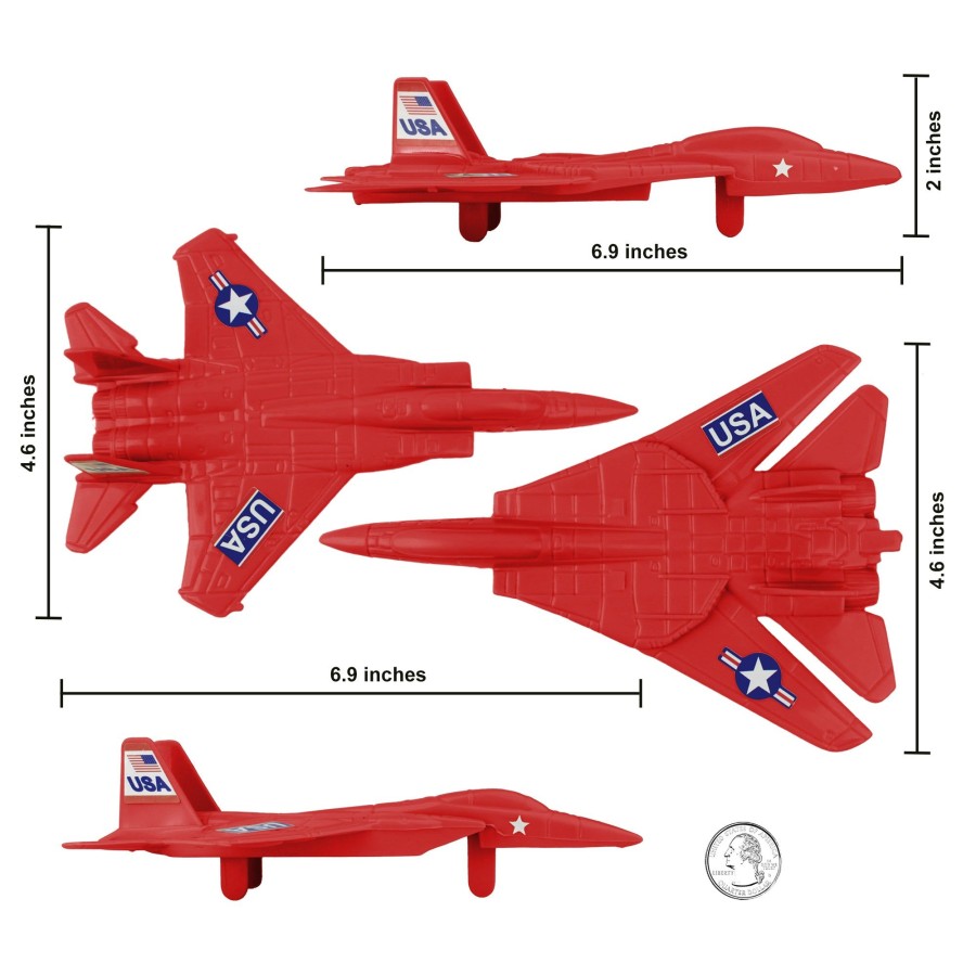 Era Tim Mee | Timmee Plastic Army Men Combat Fighter Jets-4Pc Red Airplanes Made In Usa