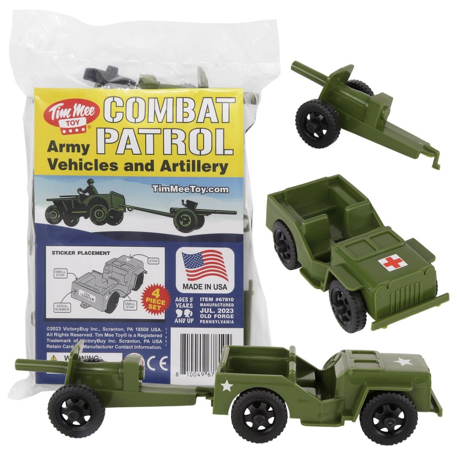 Era Tim Mee | Timmee Combat Patrol Willys & Artillery-Od Green 4Pc Playset Usa Made