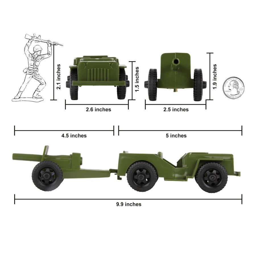 Era Tim Mee | Timmee Combat Patrol Willys & Artillery-Od Green 4Pc Playset Usa Made