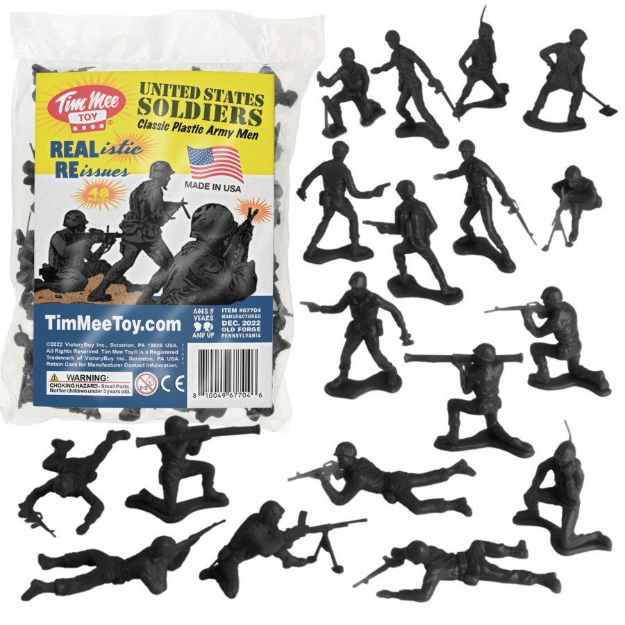 Era Tim Mee | Timmee Plastic Army Men-Black 48Pc Toy Soldier Figures-Made In Usa