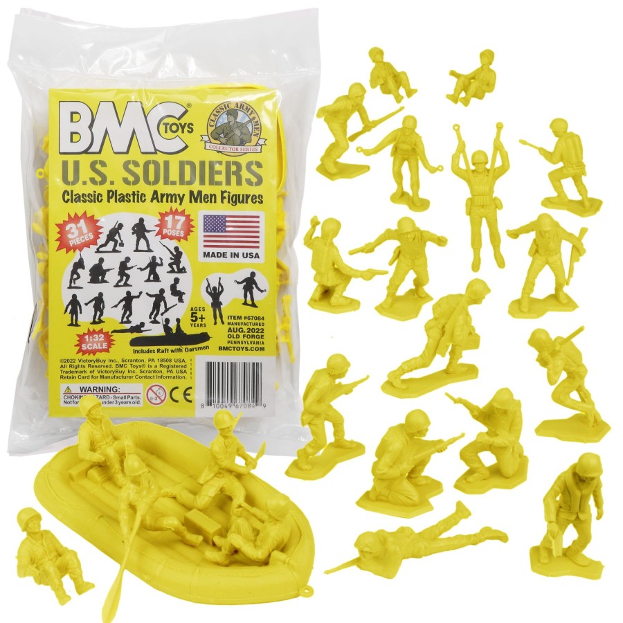 Era BMC Toys | Bmc Marx Plastic Army Men Us Soldiers-Yellow 31Pc Ww2 Figures-Made In Usa