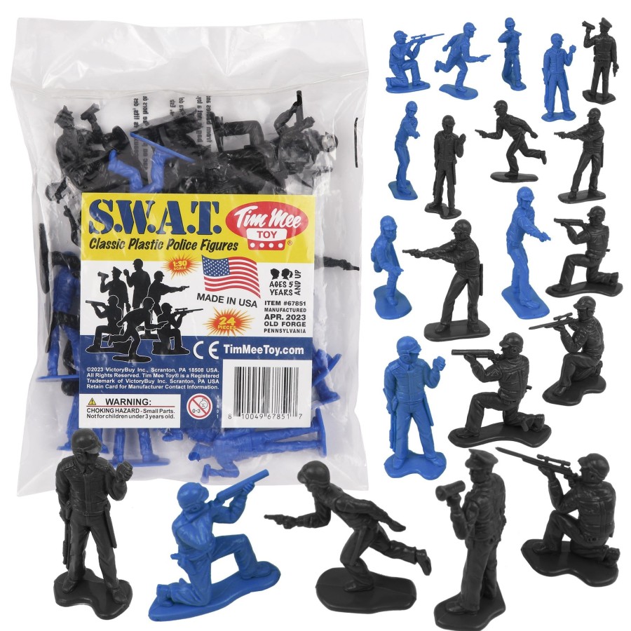 Era Tim Mee | Tim Mee Toy Swat Plastic Army Men-24 Black And Blue Police Figures Us Made