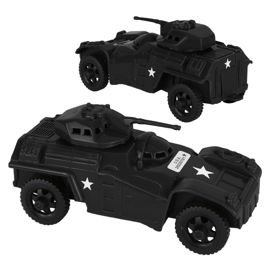 Era Tim Mee | Timmee Recon Patrol Armored Cars-Black Plastic Army Men Scout Vehicles