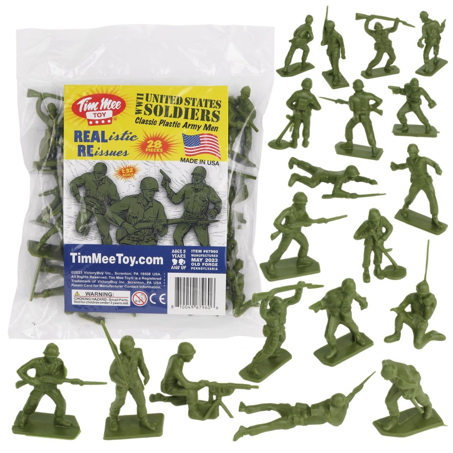 Era Tim Mee | Tim Mee Toy Plastic Army Men-28Pc Od Green Ww2 Soldier Figures-Made In Usa