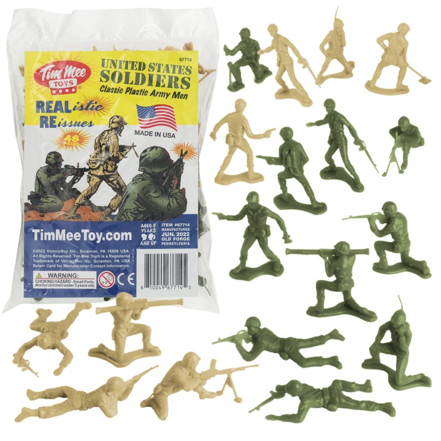 Era Tim Mee | Timmee Plastic Army Men-Od Green Vs Tan 48Pc Toy Soldier Figures-Made In Usa