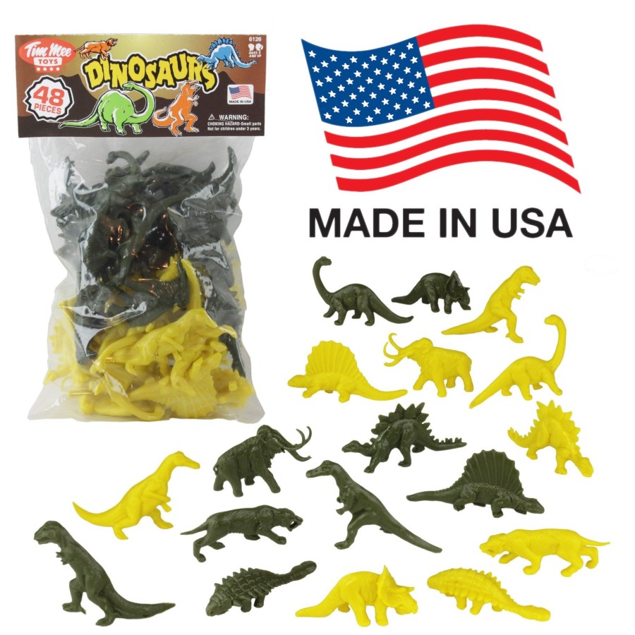 Product Line Tim Mee | Timmee Plastic Dinosaur Figures-Green & Yellow 48Pc Dino Set Made In Usa