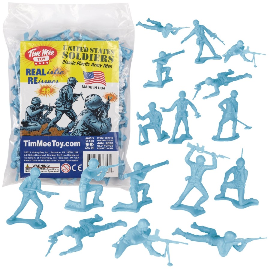 Era Tim Mee | Timmee Plastic Army Men-Powder Blue 48Pc Toy Soldier Figures-Made In Usa