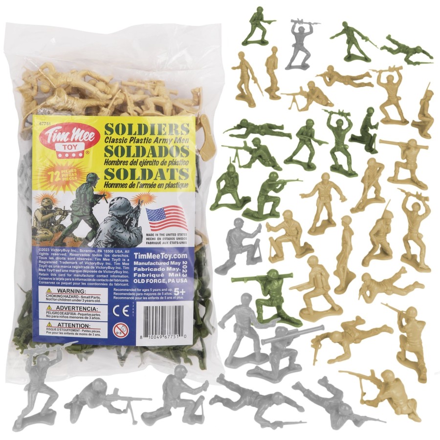 Era Tim Mee | Timmee Plastic Army Men Od Green, Tan & Gray 72Pc Soldier Figures-Made In Usa