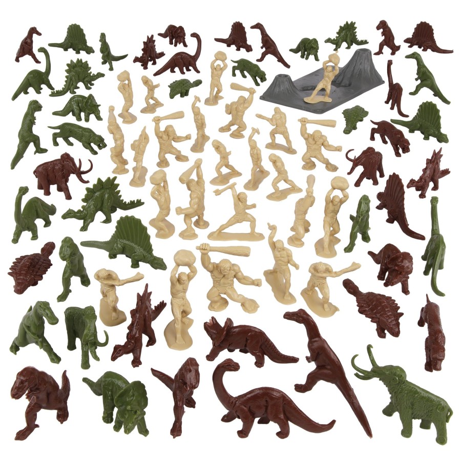 Era Tim Mee | Timmee Prehistoric Plastic Dinosaur & Caveman Figures-Tan, Rust, Od Green 73Pc