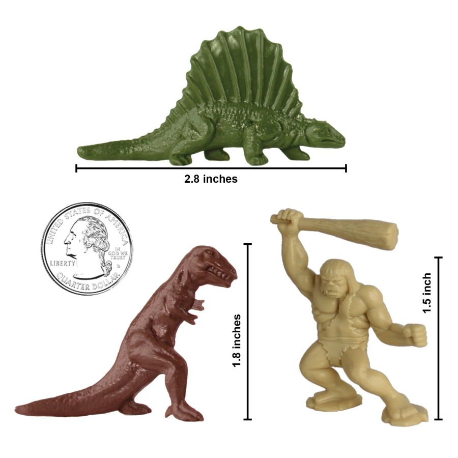 Era Tim Mee | Timmee Prehistoric Plastic Dinosaur & Caveman Figures-Tan, Rust, Od Green 73Pc