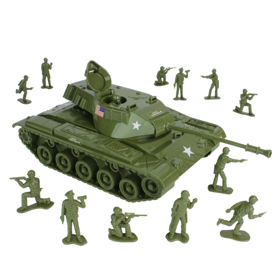 Era Tim Mee | Tim Mee Toy Walker Bulldog Tank Playset- Od Green 13Pc-Made In Usa