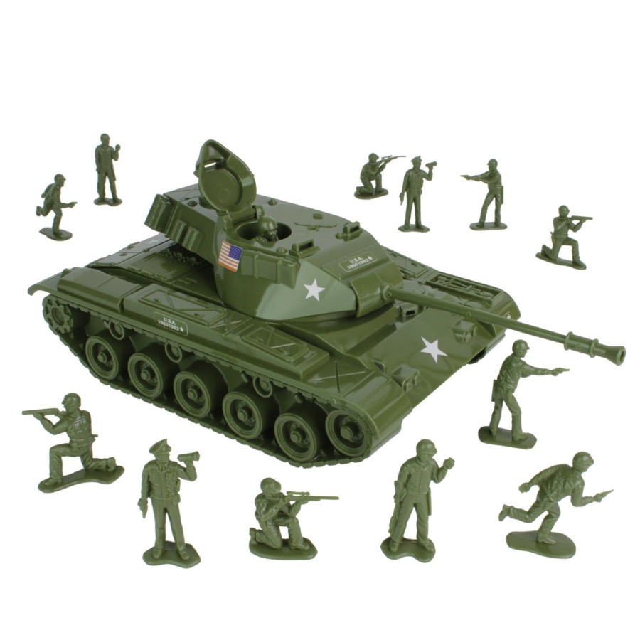 Era Tim Mee | Tim Mee Toy Walker Bulldog Tank Playset- Olive Green 13Pc-Made In Usa