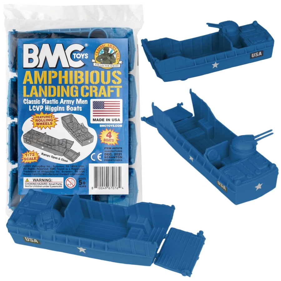 Era BMC Toys | Bmc Classic Marx Landing Craft-4Pc Blue Plastic Army Men Boat Vehicles