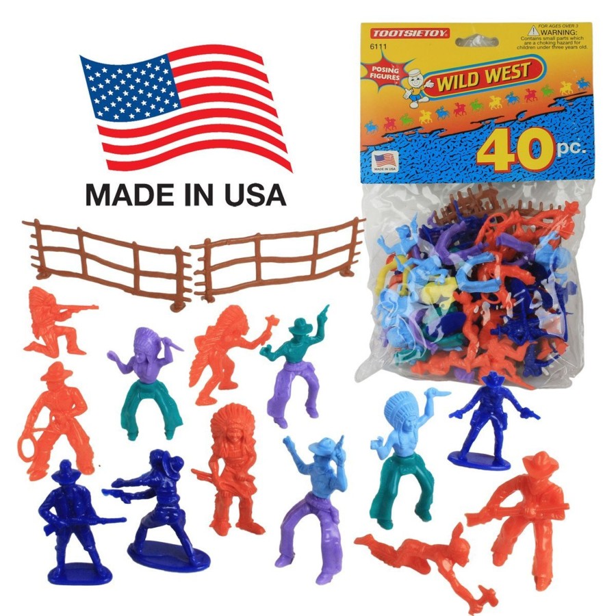 Era Tim Mee | Tootsietoy Cowboy & Indian 40Pc Set: 1.75In Western Figures & Fences-Made Usa!