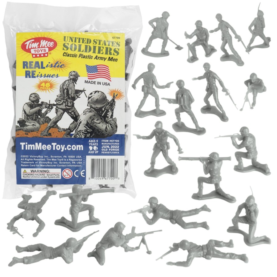 Era Tim Mee | Timmee Plastic Army Men-Gray 48Pc Toy Soldier Figures-Made In Usa