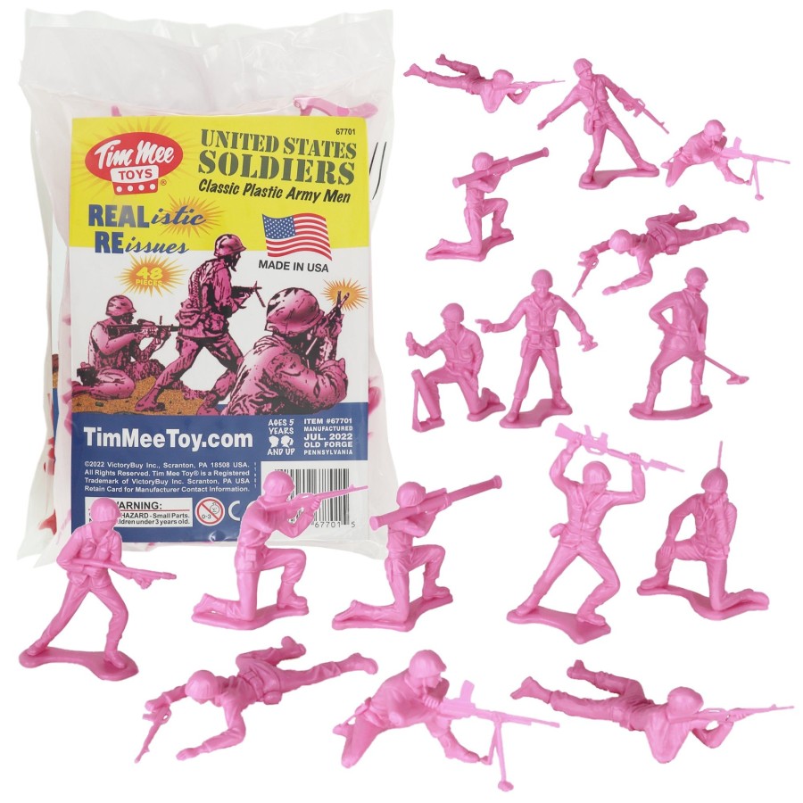 Era Tim Mee | Timmee Plastic Army Men-Pink 48Pc Toy Soldier Figures-Made In Usa