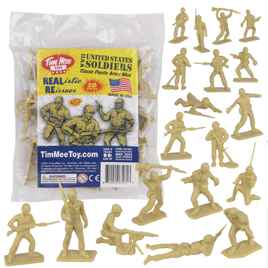 Era Tim Mee | Tim Mee Toy Plastic Army Men-28Pc Tan Ww2 Soldier Figures-Made In Usa