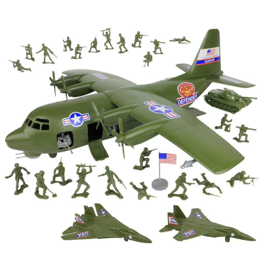 Era Tim Mee | Timmee Plastic Army Men C130 Playset-29Pc Od Green Giant Military Airplane Us Made