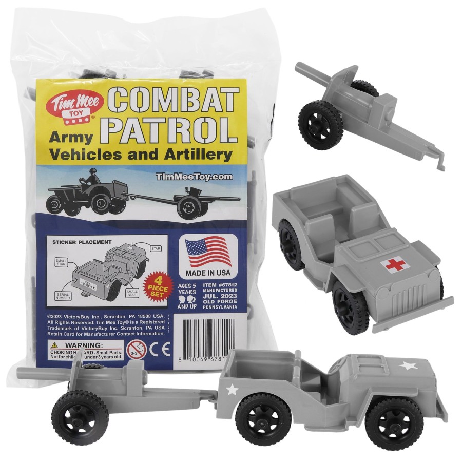 Era Tim Mee | Timmee Combat Patrol Willys & Artillery-Gray 4Pc Playset Usa Made