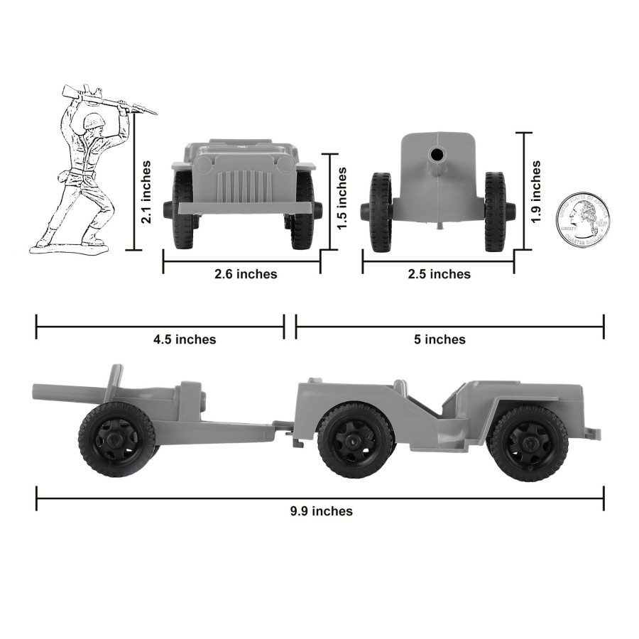 Era Tim Mee | Timmee Combat Patrol Willys & Artillery-Gray 4Pc Playset Usa Made