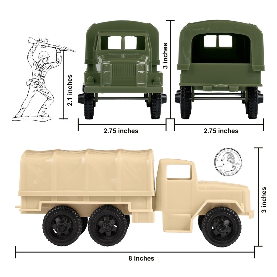 Era Tim Mee | Timmee Plastic Army Men Trucks-Tan & Green M34 Deuce & A Half Cargo Vehicles