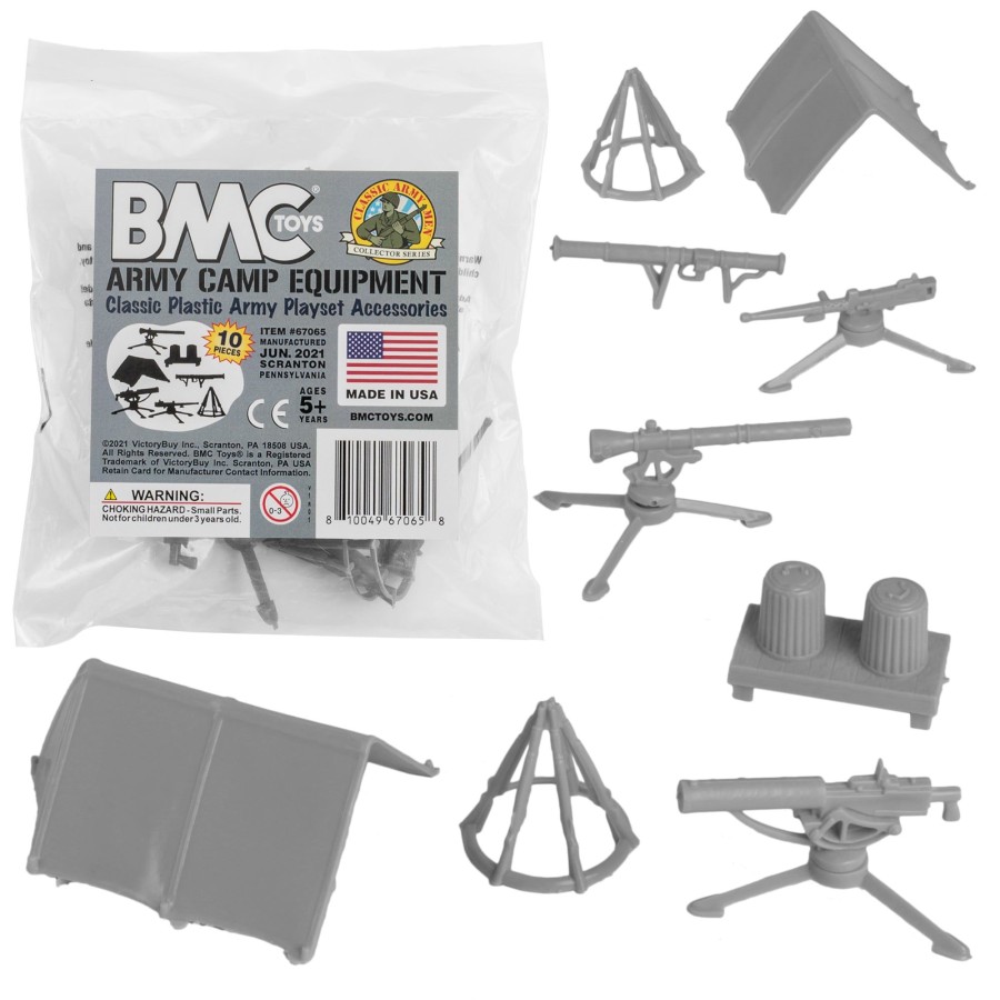 Era BMC Toys | Bmc Classic Plastic Army Men Camp Equipment-Gray 10Pc Tents And Guns-Us Made