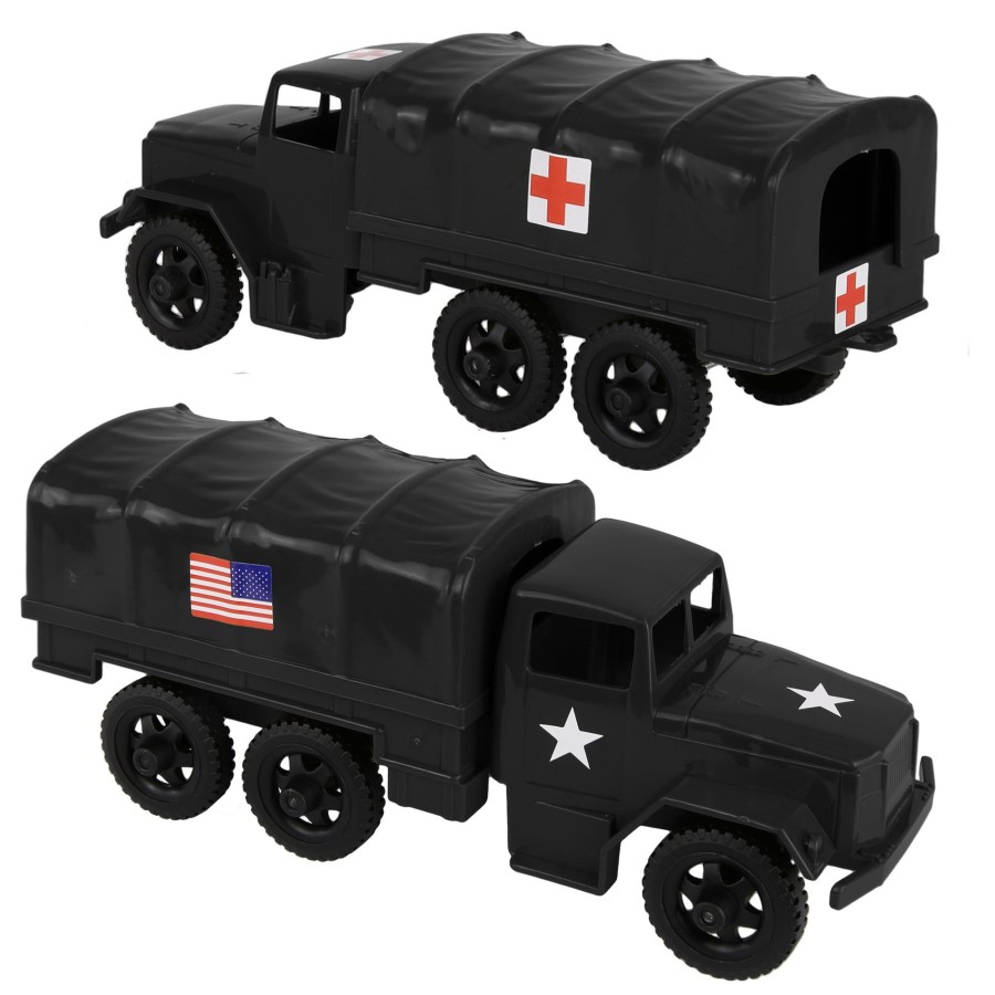 Era Tim Mee | Timmee Plastic Army Men Trucks-Black M34 Deuce And A Half Cargo Vehicles Us Made