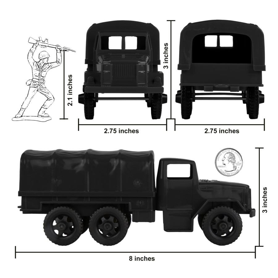 Era Tim Mee | Timmee Plastic Army Men Trucks-Black M34 Deuce And A Half Cargo Vehicles Us Made