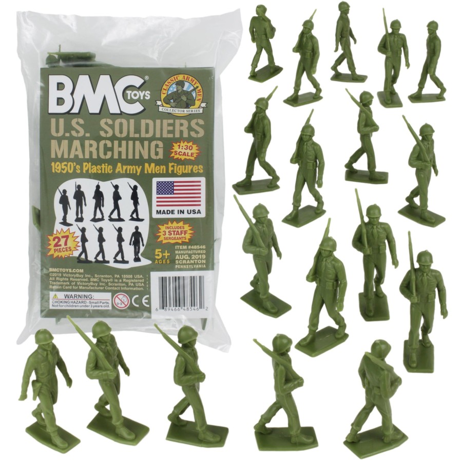 Era BMC Toys | Bmc Marx Plastic Army Men Marching Us Soldiers Od Green 27Pc Ww2 Figures Us Made