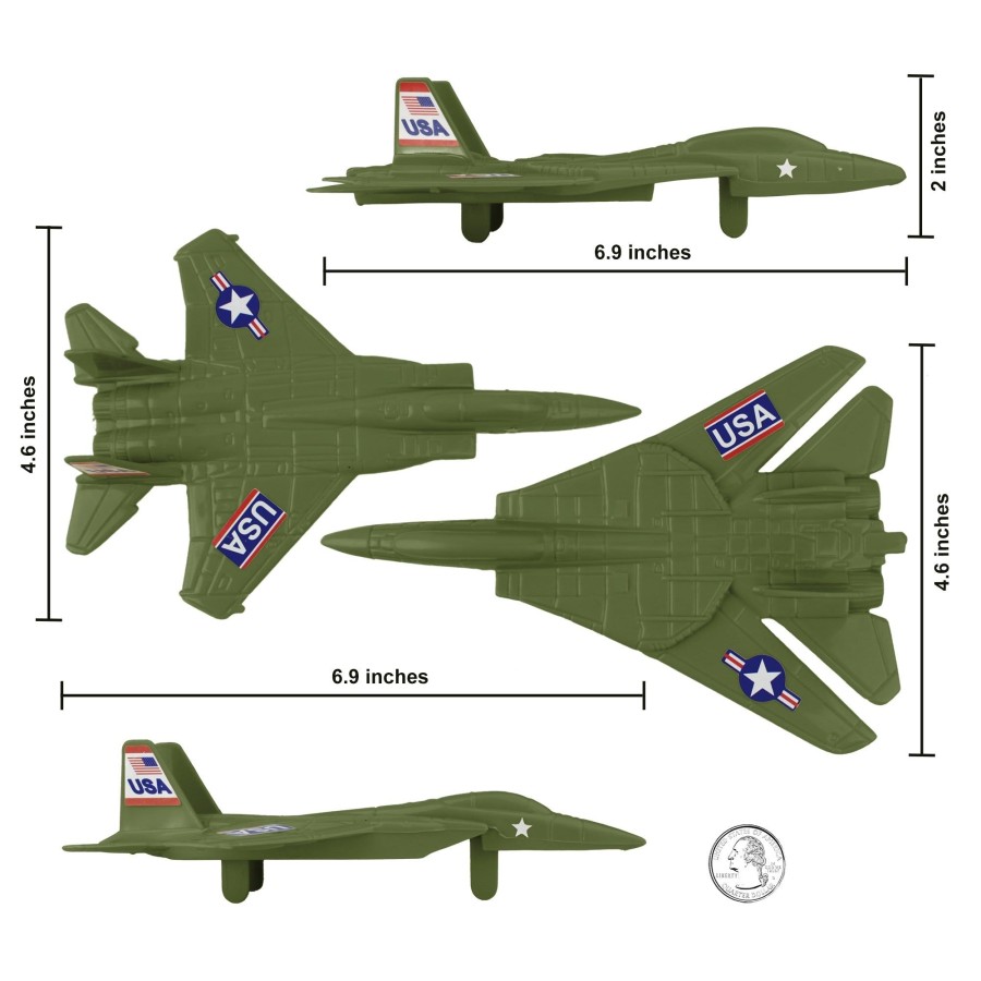 Era Tim Mee | Timmee Plastic Army Men Combat Fighter Jets-4Pc Od Green Airplanes Made In Usa