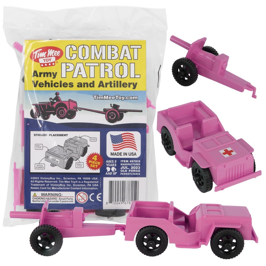 Era Tim Mee | Timmee Combat Patrol Willys & Artillery-Pink 4Pc Playset Usa Made