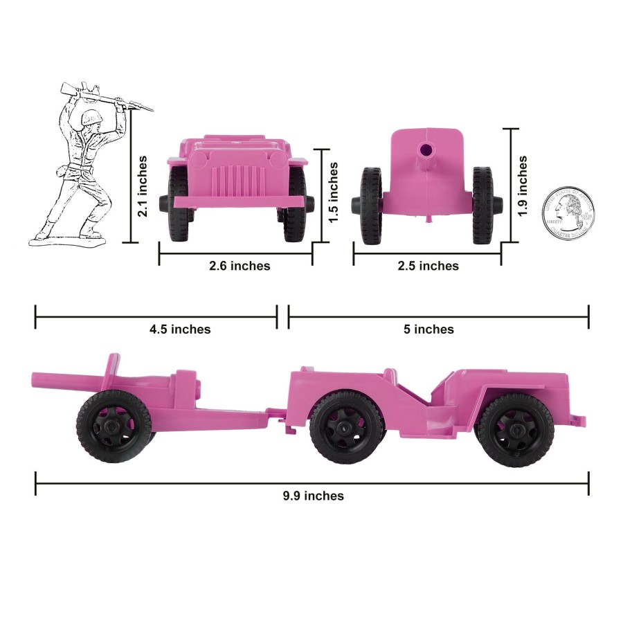 Era Tim Mee | Timmee Combat Patrol Willys & Artillery-Pink 4Pc Playset Usa Made