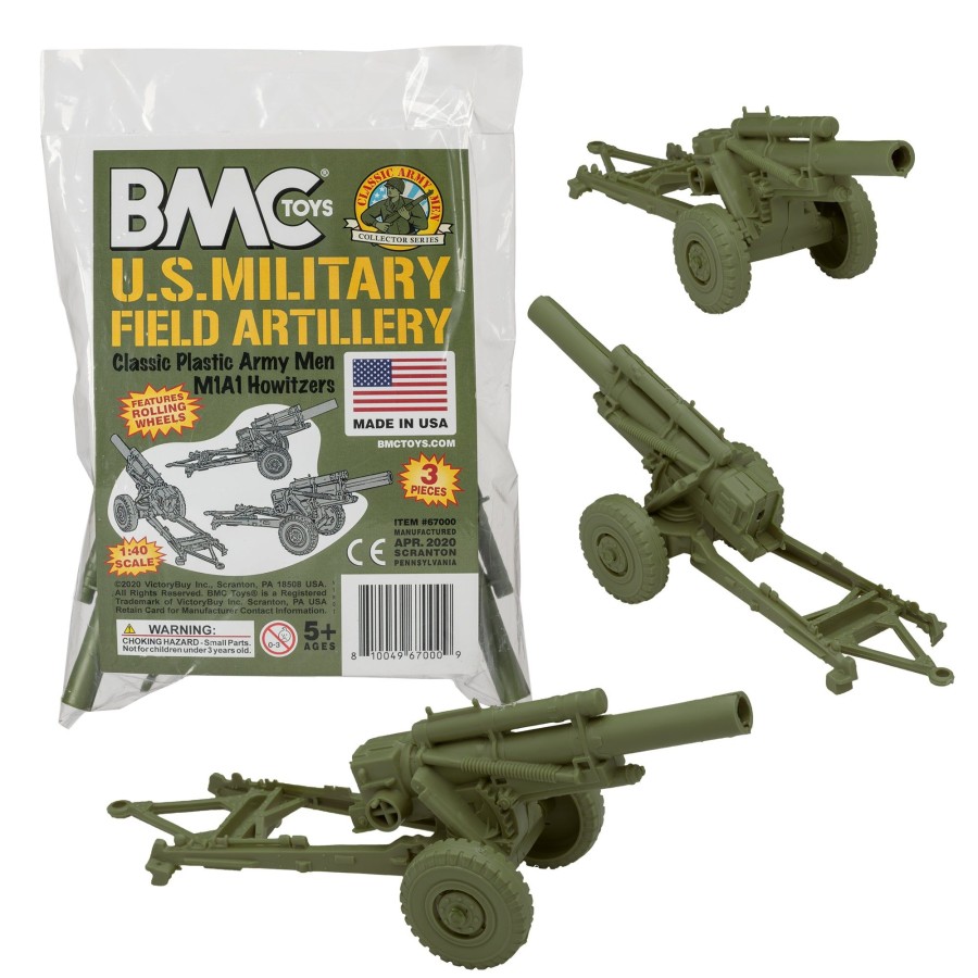 Era BMC Toys | Bmc Classic Marx Us Military Howitzers Od 3Pc Plastic Army Men Field Artillery