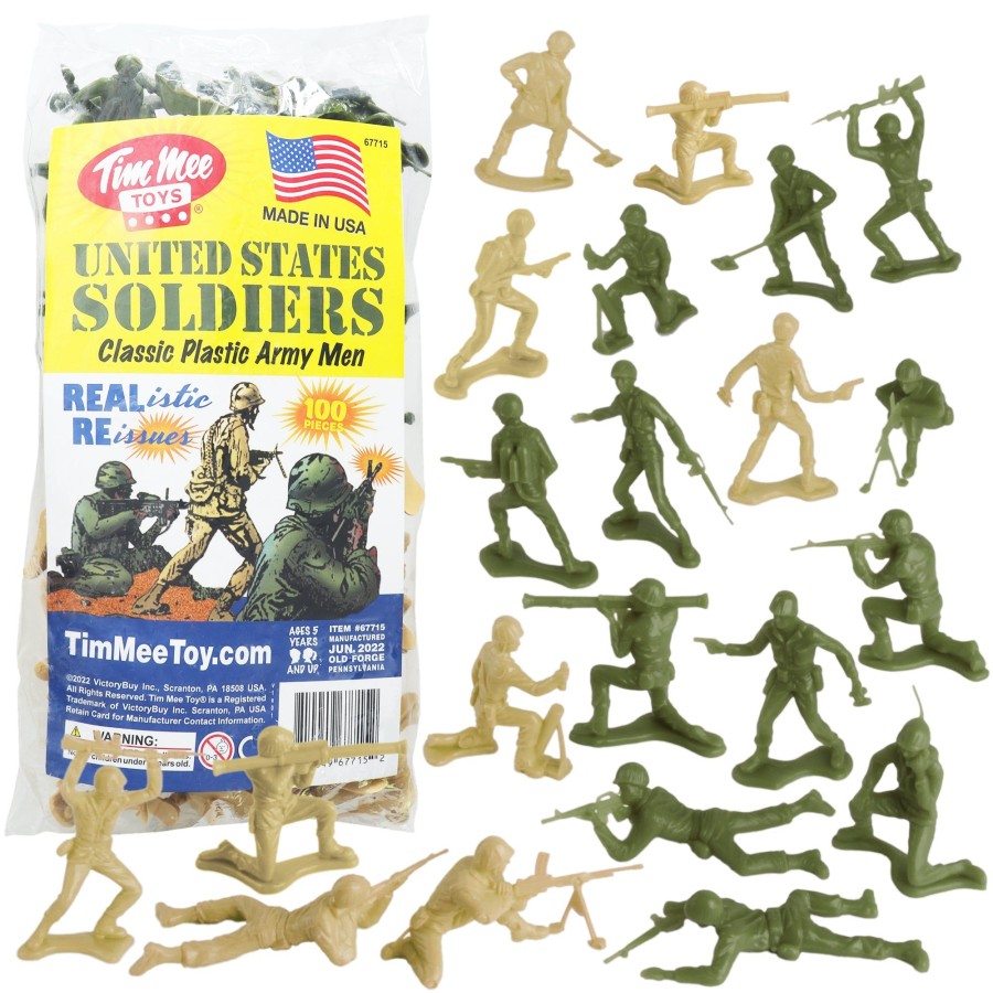 Era Tim Mee | Timmee Plastic Army Men-Od Green Vs Tan 100Pc Toy Soldier Figures-Made In Usa