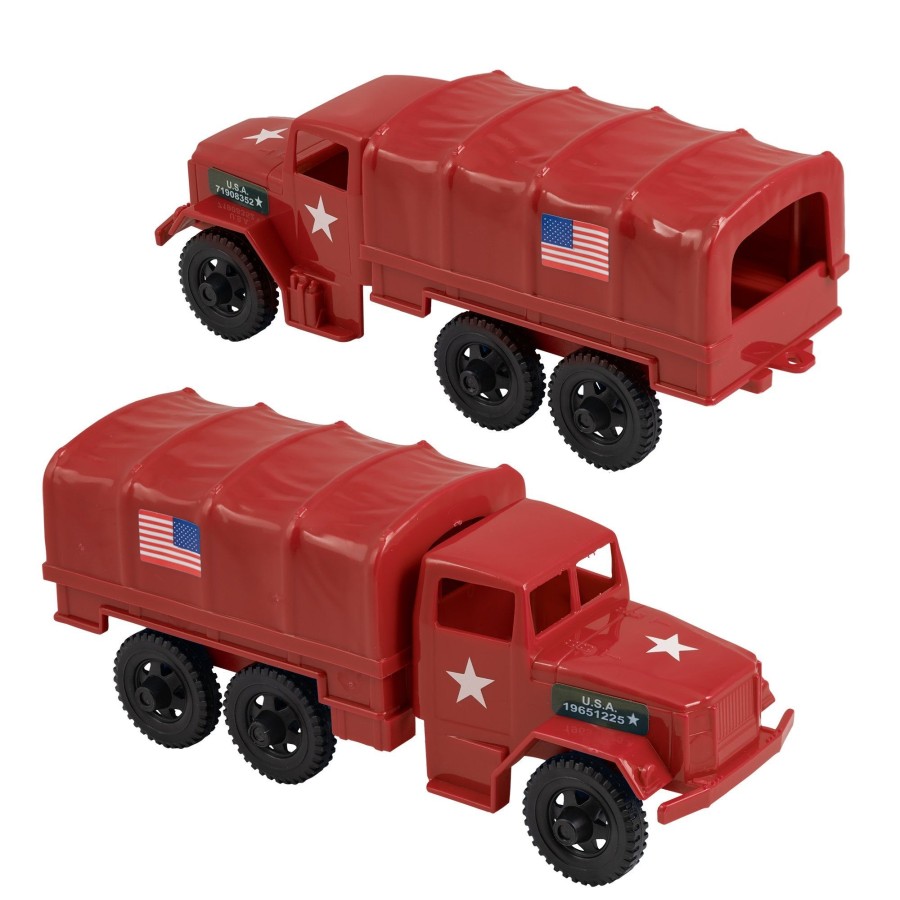 Era Tim Mee | Timmee Plastic Army Men Trucks-Red M34 Deuce And A Half Cargo Vehicles Us Made