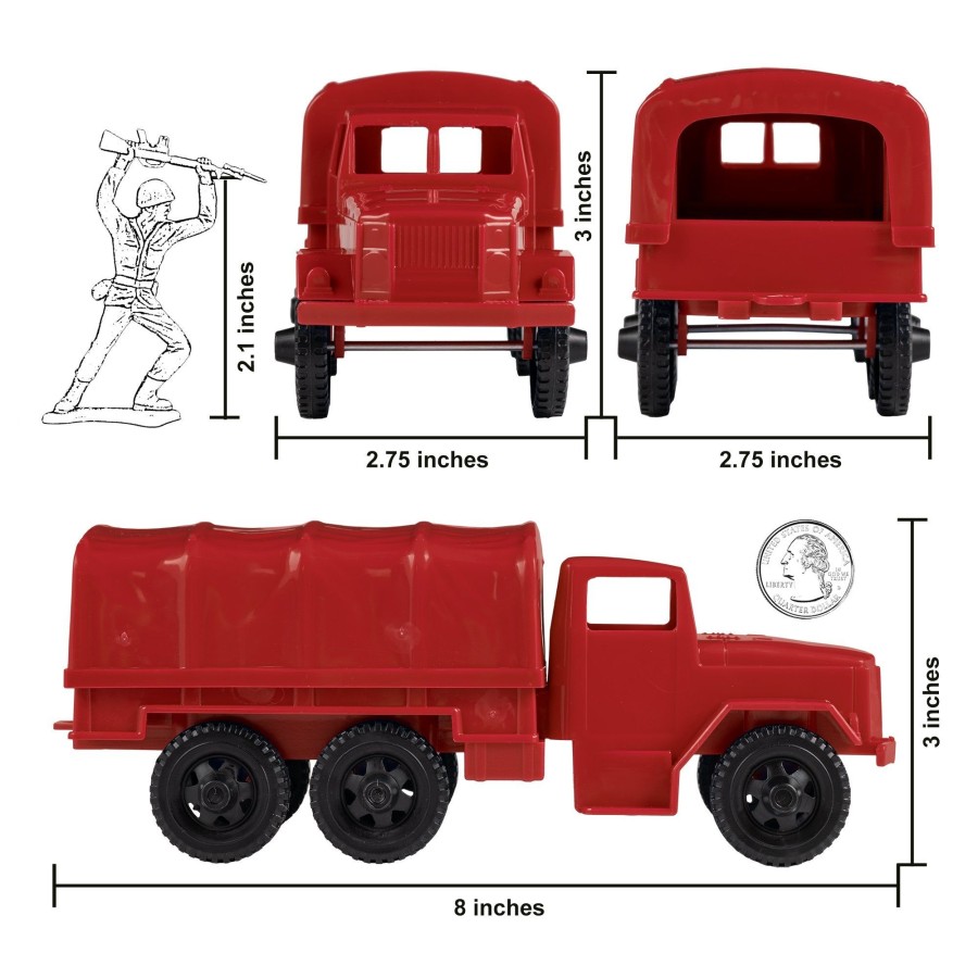 Era Tim Mee | Timmee Plastic Army Men Trucks-Red M34 Deuce And A Half Cargo Vehicles Us Made