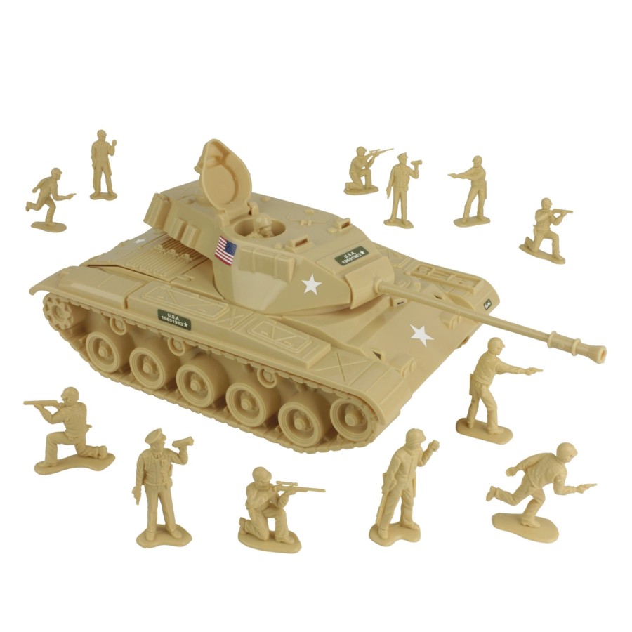 Era Tim Mee | Tim Mee Toy Walker Bulldog Tank Playset- Tan 13Pc-Made In Usa