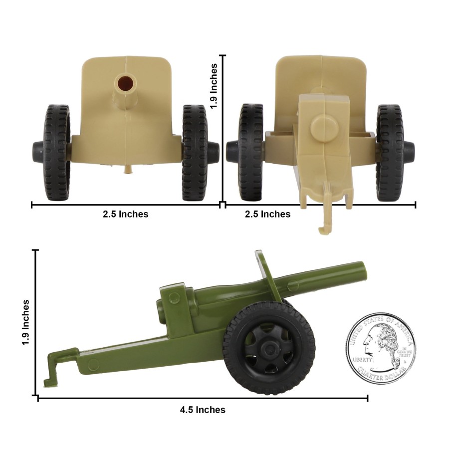 Era Tim Mee | Timmee M3 Artillery-Od Green & Tan 4Pc Plastic Army Men Cannon Playset Us Made