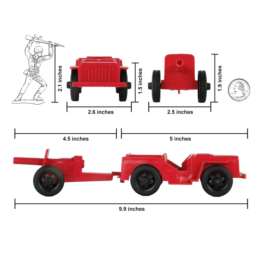 Era Tim Mee | Timmee Combat Patrol Willys & Artillery-Red 4Pc Playset Usa Made