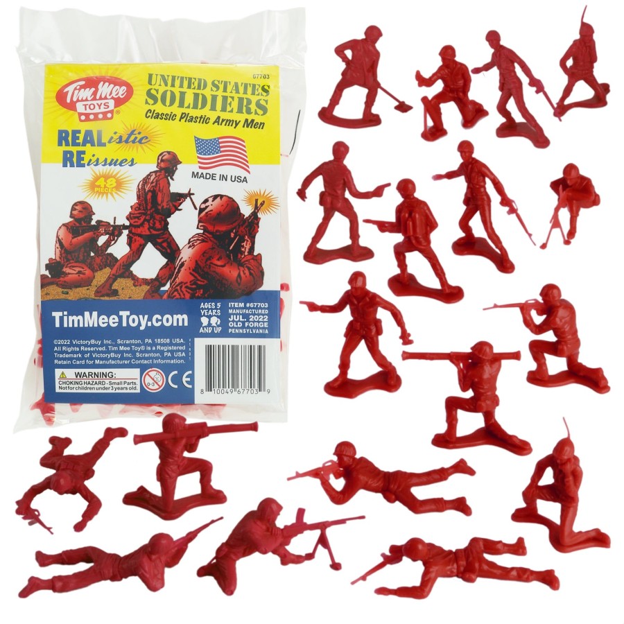 Era Tim Mee | Timmee Plastic Army Men-Red 48Pc Toy Soldier Figures-Made In Usa