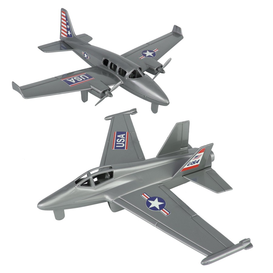 Era Tim Mee | Timmee Prop Plane And Fighter Jet-2Pc Silver Gray Plastic Army Men Air Support