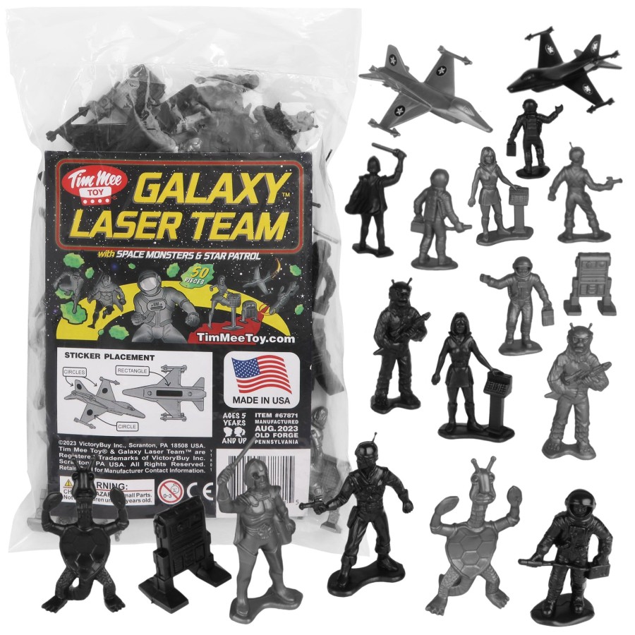 Era Tim Mee | Timmee Galaxy Laser Team Space Figures-Black Vs Silver 50Pc Set-Made In Usa