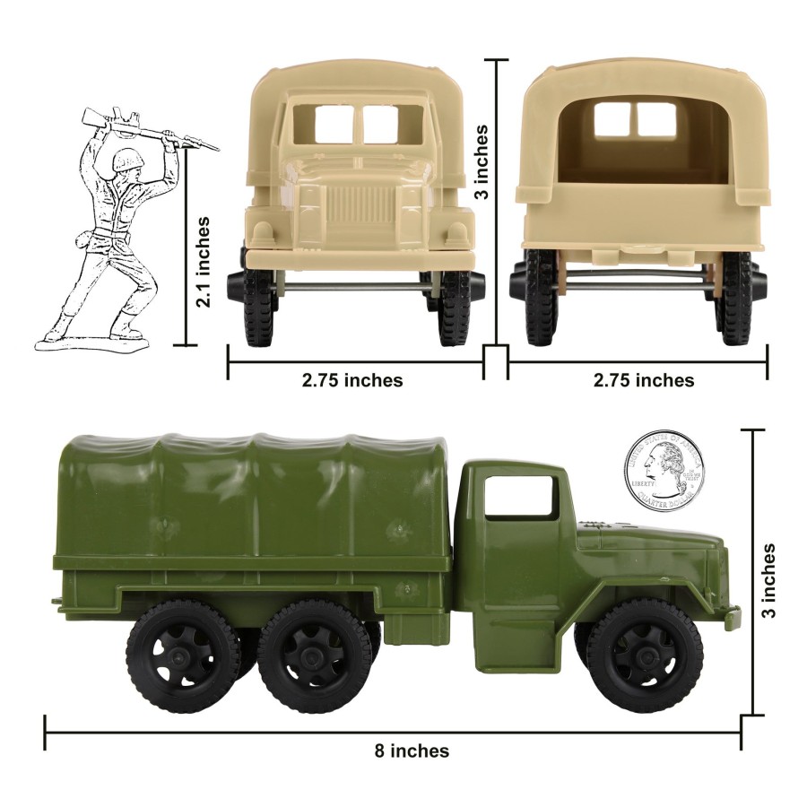 Era Tim Mee | Timmee Plastic Army Men Trucks-Od Green & Tan M34 Deuce And A Half Cargo Vehicles Us Made