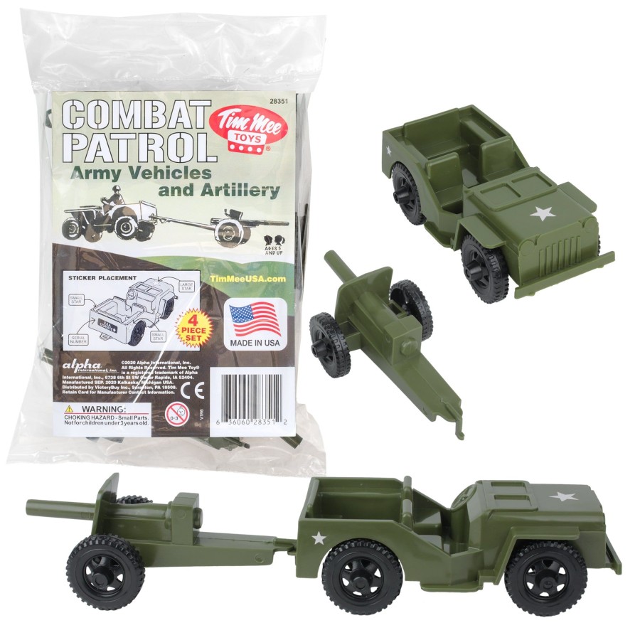 Era Tim Mee | Timmee Combat Patrol Willys & Artillery Olive Green 4Pc Playset Usa Made